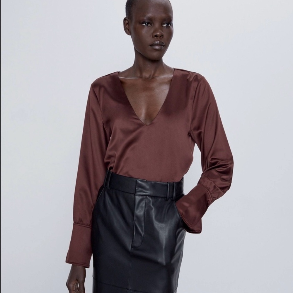 Zara Satin Brown Blouse